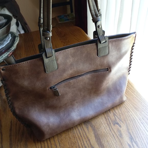 NWOT Brown Vegan Leather Whipstitch Detail Purse SouthwesternMinimalist OldMoney - Picture 2 of 16